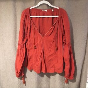 Dôen Source Blouse doen vintage dark red tassel blouse embroidery size small